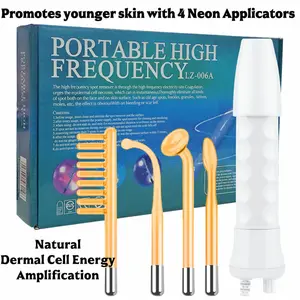 [Renhui]4 in 1 Facial Massager with High Frequency Vibration Function for Face Skin Care Kit Cleaning Treatment Apparatus Spa Equipment Skin Tightening Hydrating Device Portable Anti-Aging Therapy Wand
