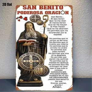 1pc Saint Benedict Medal - Iron Wall-Mountable Saint Benedict Prayer Medal, Religious Icon Suitable for, Church, Garden & Outdoor Decor Decorative Sign Round Iron Decorative Plate Wall Decoration Holiday Decoration Perfect Gift for Valentine's Day
