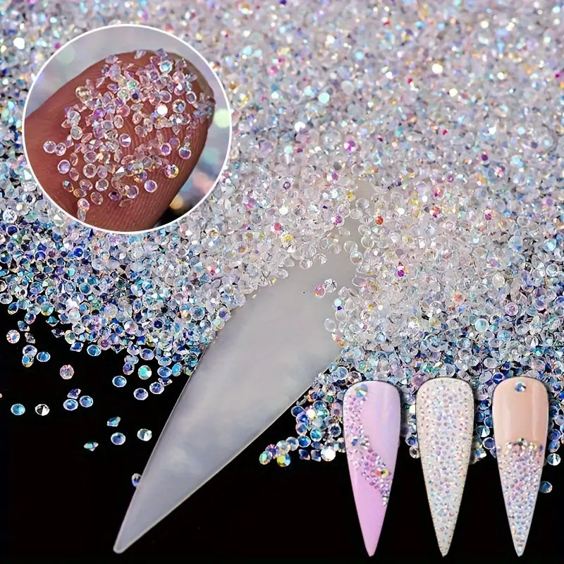 Clear AB Nail Crystals Rhinestones, Micro Nail Beads, Mini Glass Dust Nail Jewels, Tiny Small Gems Stones, Iridescent Shine Charms, Nail Art Products, Shimmer Manicure, Multichrome Glitter