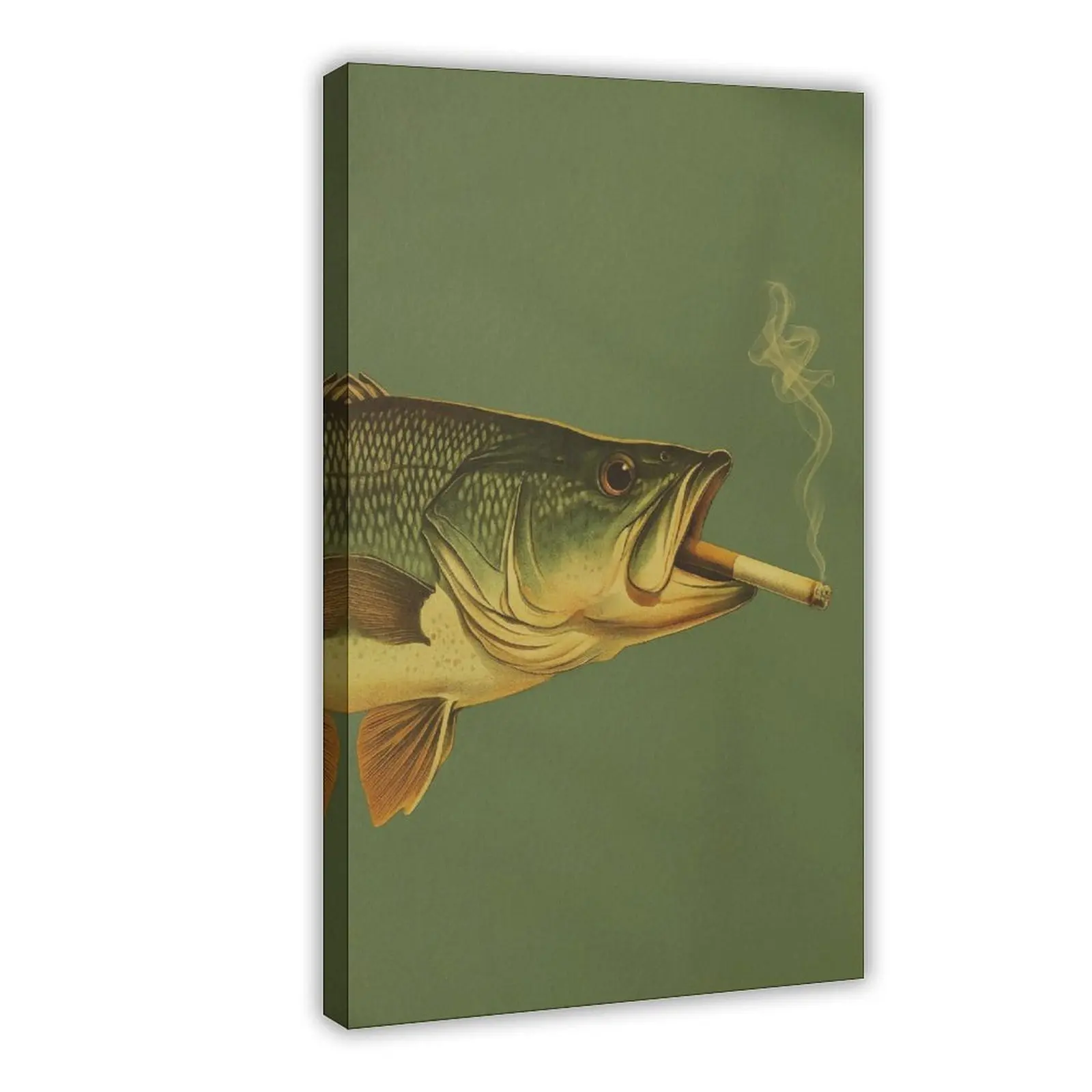 Bass Smoking A Cigarette Vintage Poster Art Funny Retro Whimsical Print Cabin Wall Decor Outdoor Sports Fisherman Poster