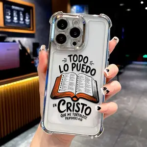 Spanish scripture "TODO LO PUEDO EN CRISTO" print And Book Phone Case For iPhone 16 15 14 13 12 11 Xs Pro Max Plus Anti Drop Shockproof Transparent,Protective Screen Protector Protection Cover tough phonecase accessory protection
