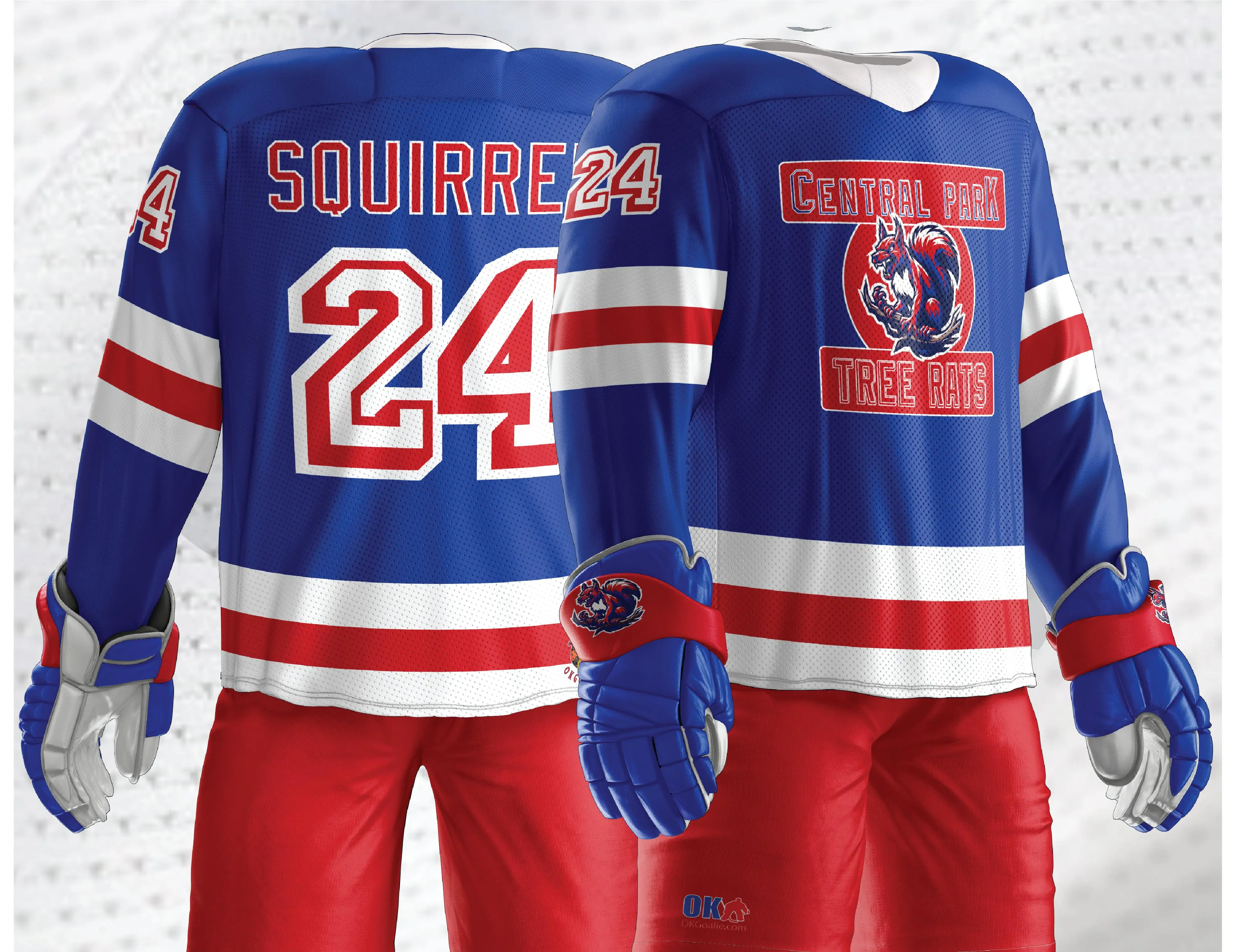 Tree Rats Ice Hockey Jersey - Customizable Squirrel Design, Fully Sublimated, 100% Polyester, Available in 3 Goalie Cut Sizes