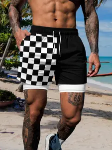 New 2026 Chessboard Men's Double Layer Shorts, Summer Street Style, Beach Photography Essential, Casual Fitted Shorts