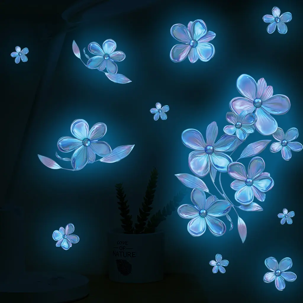 1 Set of "Colorful Flower Cluster Luminous Stickers, Luggage, Computer Decoration Luminous Stickers" Luminous Wall Stickers for Living Room, Bedroom, Bathroom Decoration, Bedroom Decoration, self-adhesive and detachable PVC material