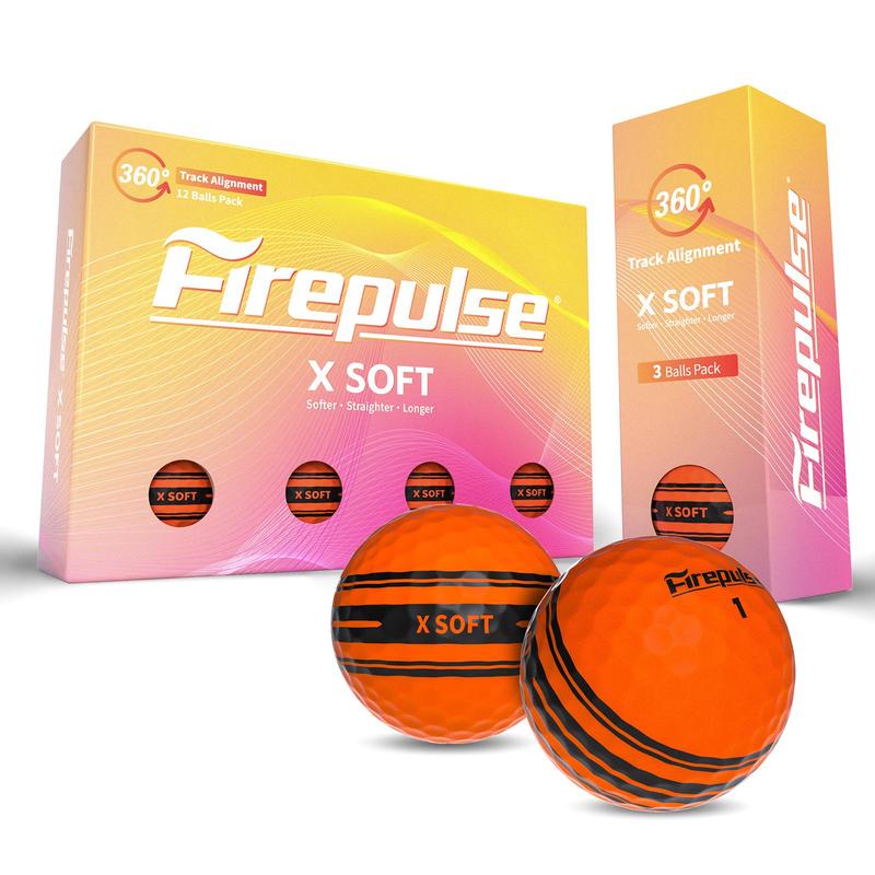 Flame Pulse X Soft Golf Balls | Two-Piece Construction | Phosphorescent Matte Golf Balls | Clear Orange | Soft Golf Balls | 360° Track Alignment | 12-Pack (1 Dozen)