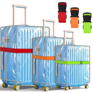 Waterproof PVC Luggage Cover Set - 3 Transparent Covers, 3 Removable Adjustable Straps, Travel Accessory for 20-in, 24-in, 28-in Suitcases, Removable Adjustable Strap