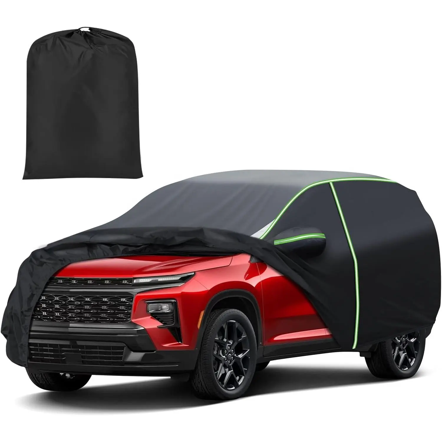 7-Layered All Weather Car Cover for Chevy Traverse 2009-2026, Waterproof Outdoor Cover with Zippered Door, Reflective Strips, Snow Protection