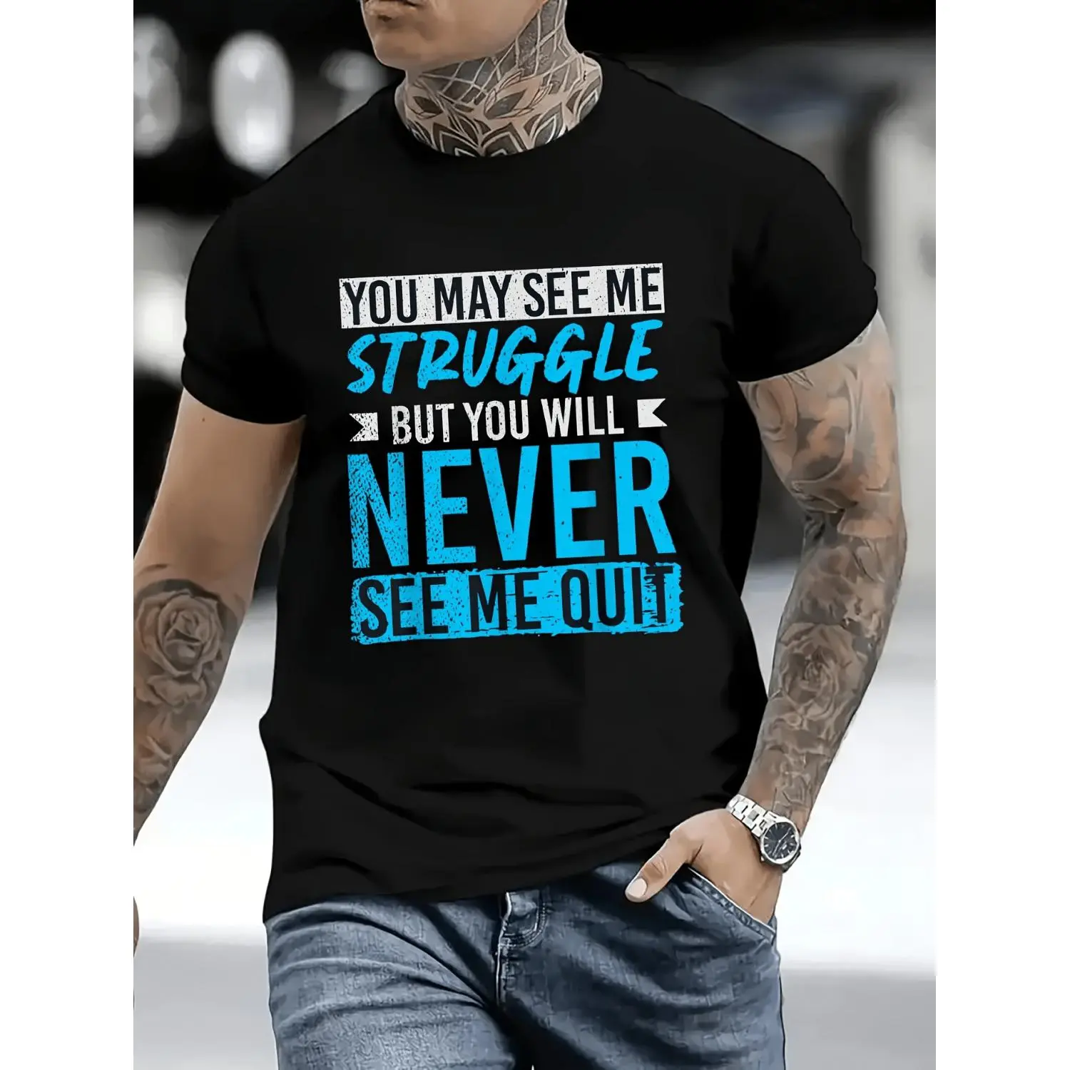 Discover Comfortable 100 Cotton Men S T Shirts with Generous Fit and Inspirational Never Give Up Message
