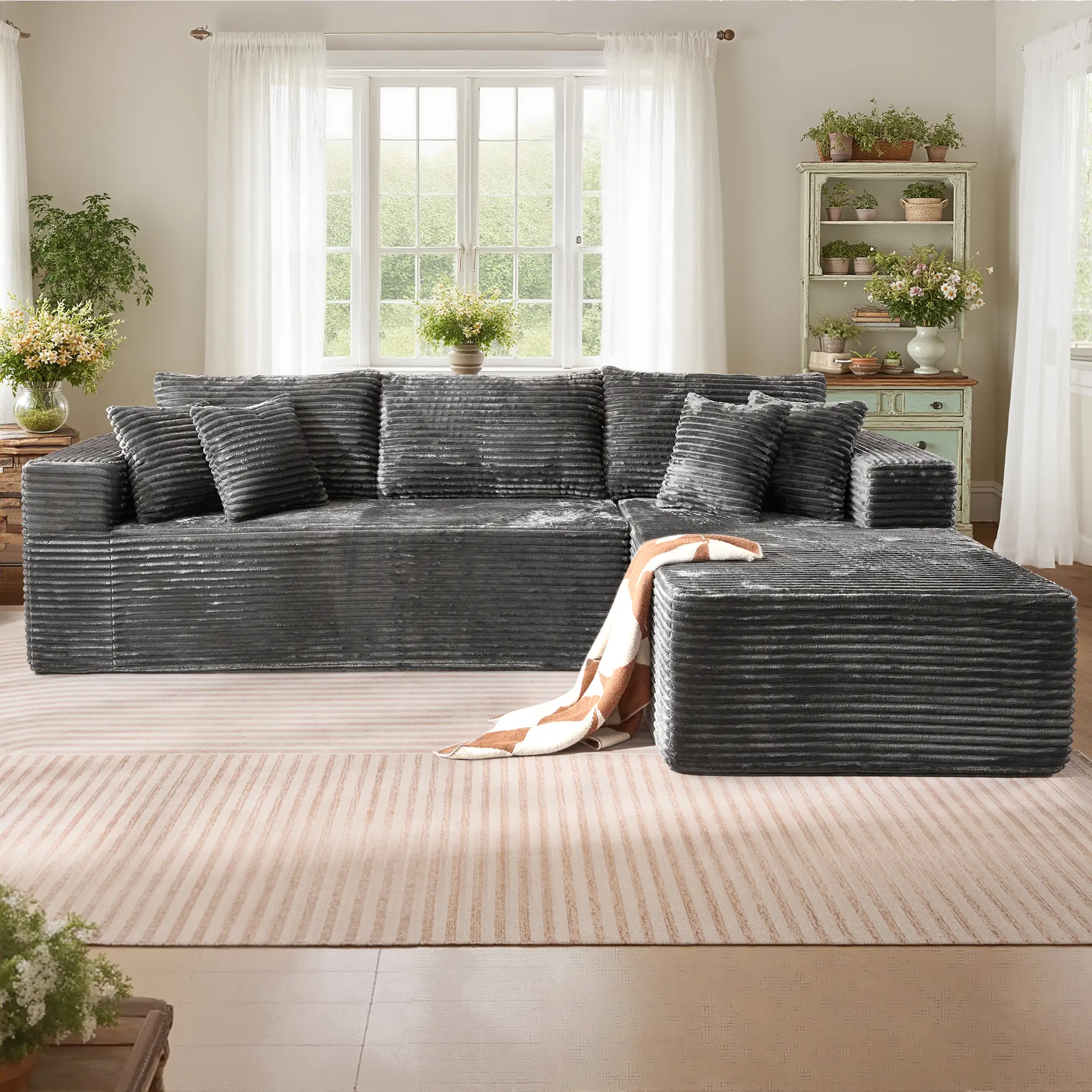 108" Grey L Shaped Sofa with Right Chaise 2