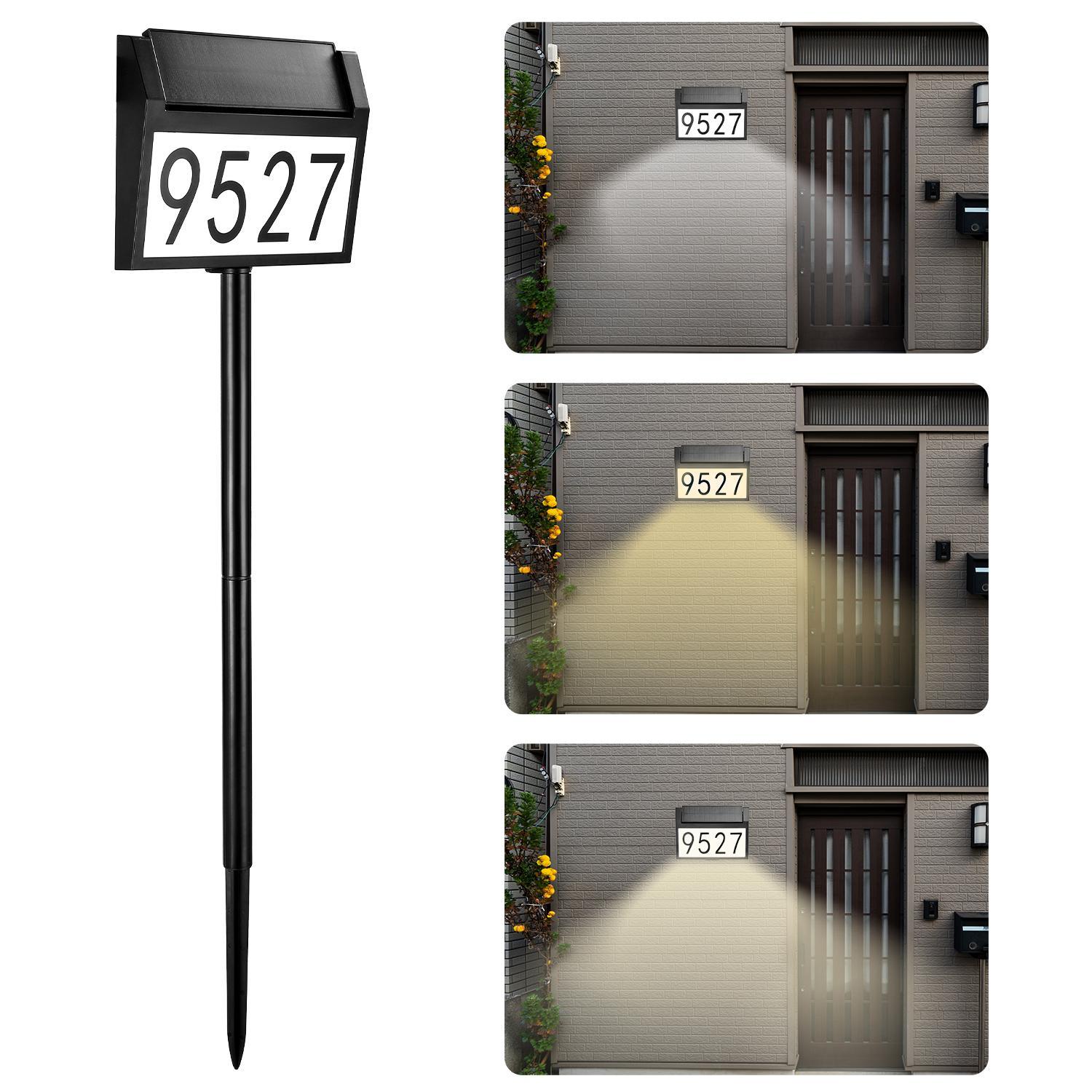 VEVOR Solar Address Sign,  3 Colors House Numbers for Outsides, Waterproof Illuminated LED Address Plaques with Stakes, Wall-Mounted or Floor-Plugged Home Number Sign for Outdoor Yard Garden Street