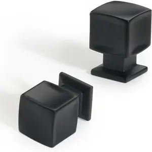 Pack Matte Black Cabinet Knobs, Solid Zinc Alloy Drawer Knobs for Kitchen Cabinets, Cupboards and Furniture, Modern Square Cabinet Hardware for Dressers & Wardrobes