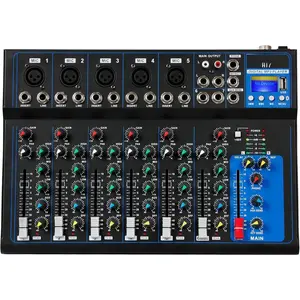 HT7  Portable Audio Mixer w/USB DJ Sound Mixing Console MP3 Jack 48V Power for  Recording, 7- Bands Mixing Boards For Studio Recording