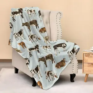 Cow Blanket Throw 50"x40", Cozy Lightweight Plush Cow Print Flannel Blanket, Gifts for Kids Women