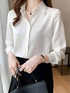 Gentle temperament satin women's white shirt with a drape long sleeved top, light luxury workplace commuting shirt, formal professional women's shirt