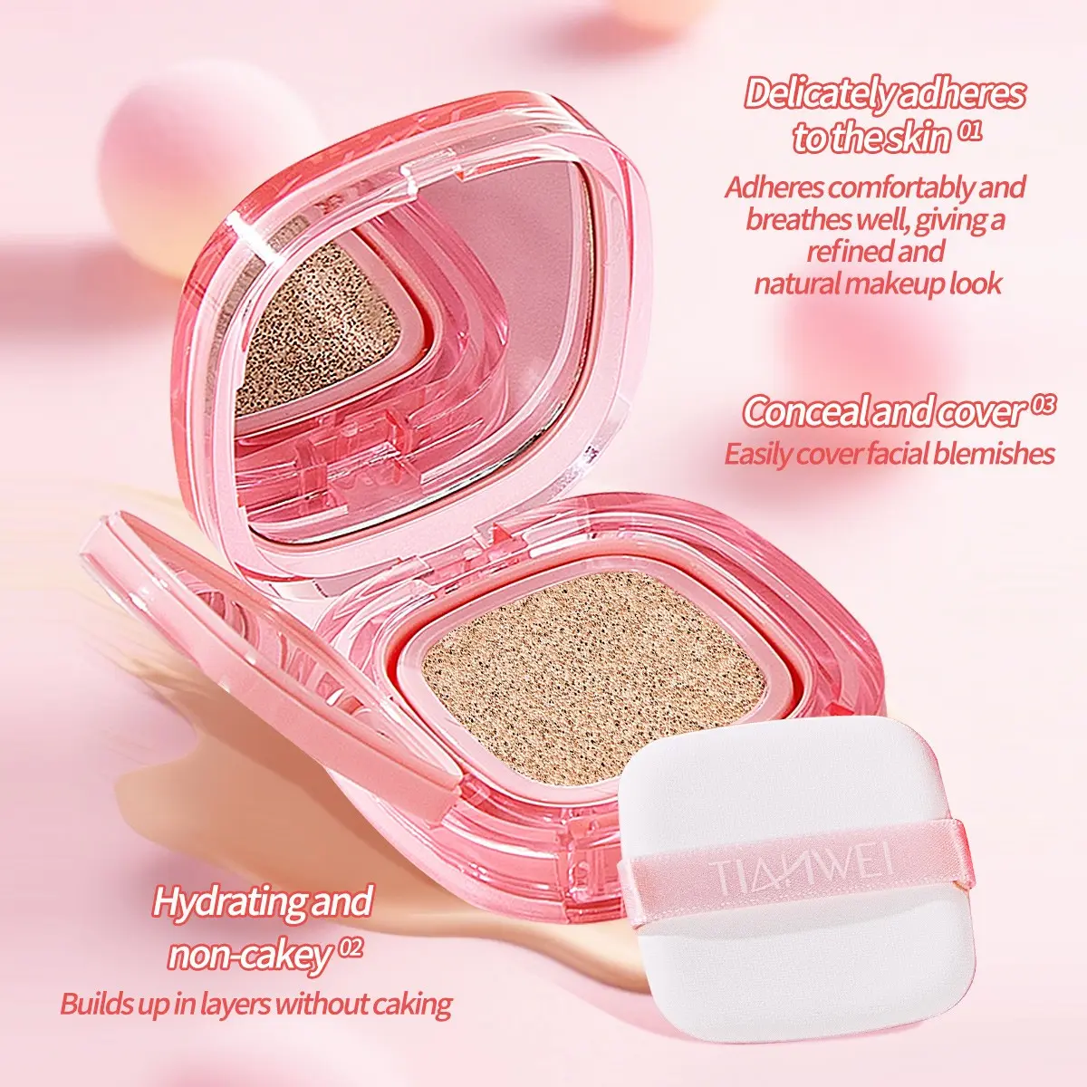 Natural Finish Concealer Cushion BB Cream for Even Skin Tone, Buildable Coverage, Hydrating Makeup and Non-Cakey, Comes with Puff and Mirror for On-The-Go Touch-Ups