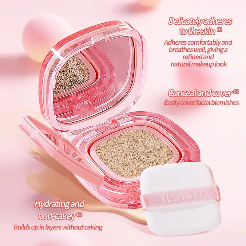 Natural Finish Concealer Cushion BB Cream for Even Skin Tone, Buildable Coverage, Hydrating Makeup and Non-Cakey, Cosmetics Products, Comes with Puff and Mirror for On-The-Go Touch-Ups