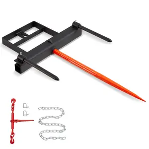 VEVOR 39" Hay Spear,  Bale Spears 1600lbs Loading Capacity, Skid Steer Loader Tractor Bucket Attachment with 2pcs 17.5" Stabilizer Spears and 60" Chain, Quick Attach Spike Forks