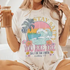 Comfort Colors Stay Salty Bible Verse Shirt, Christian Floral Shirt, Beach Wave Tee, Faith Based Shirt For Her, Summer Womenswear