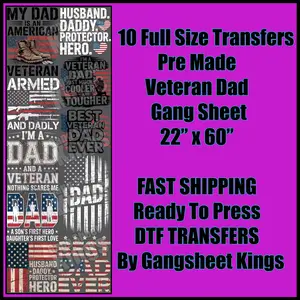 Veteran Dad | Fathers Day Gangsheet | Dia de Los Padres Heat Transfer