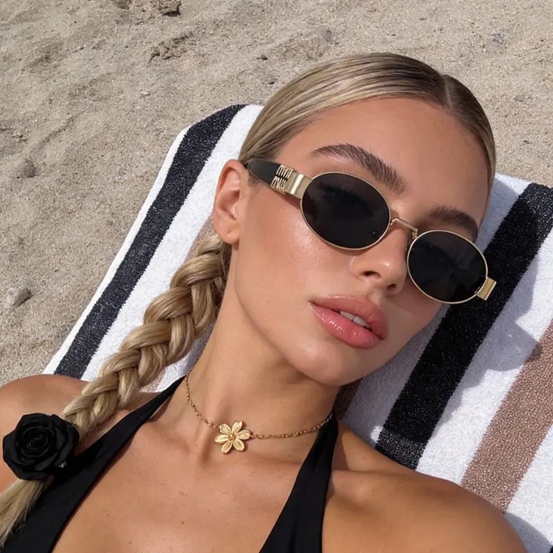 2026 Trendy European & American Round Sunglasses - Women’s Metal Logo Detail Shades with UV Protection (Retro Streetwear Pick)