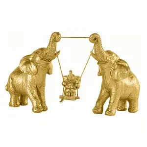 Gold Elephant Hand Polished Figurine - Waterproof Home Decor Statue for Living Room, Kitchen - Good Luck Gift for Women, Water Proof