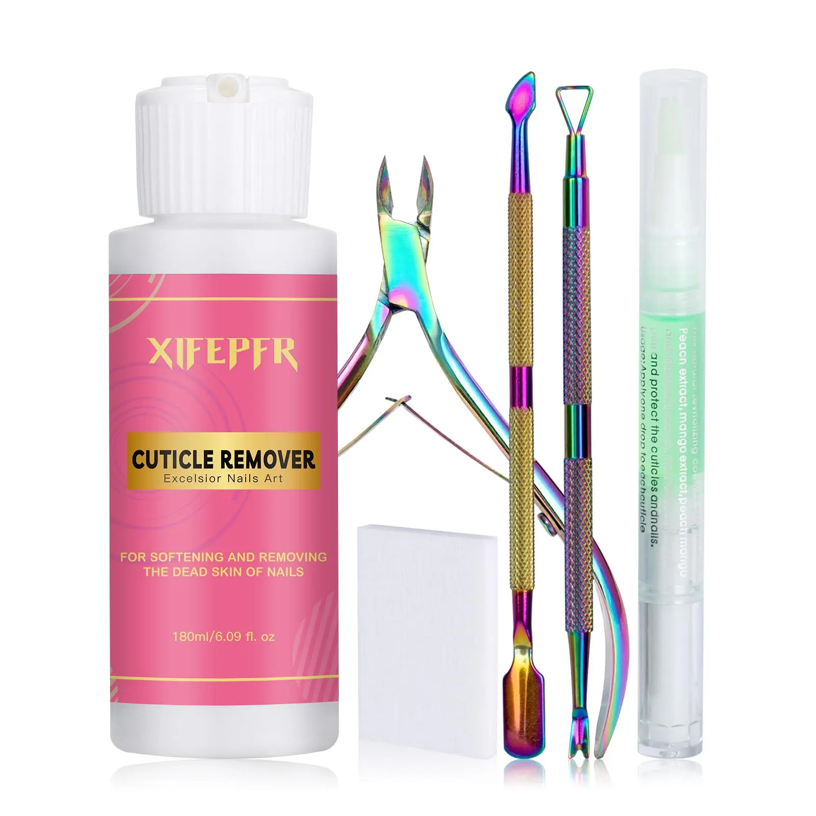XIFEPFR Professional Cuticle Remover Kit - 6.09 Oz Cream, Trimmer, Nipper, Pusher, Oil Pen for Manicure Nail Care, Home DIY Nails Supplies, Women's Gift