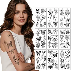 10-Pack Semi-Permanent Herbal Butterfly Tattoo Stickers - Gothic & Floral Designs, Waterproof Temporary Tattoos, Realistic Body Art for Arms, Unisex Edgy or Cute Style