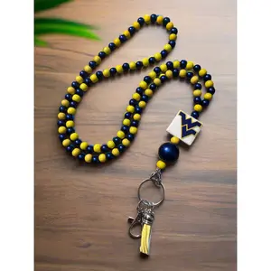 WV West Virginia University Mountaineers Hand Beaded Lanyard