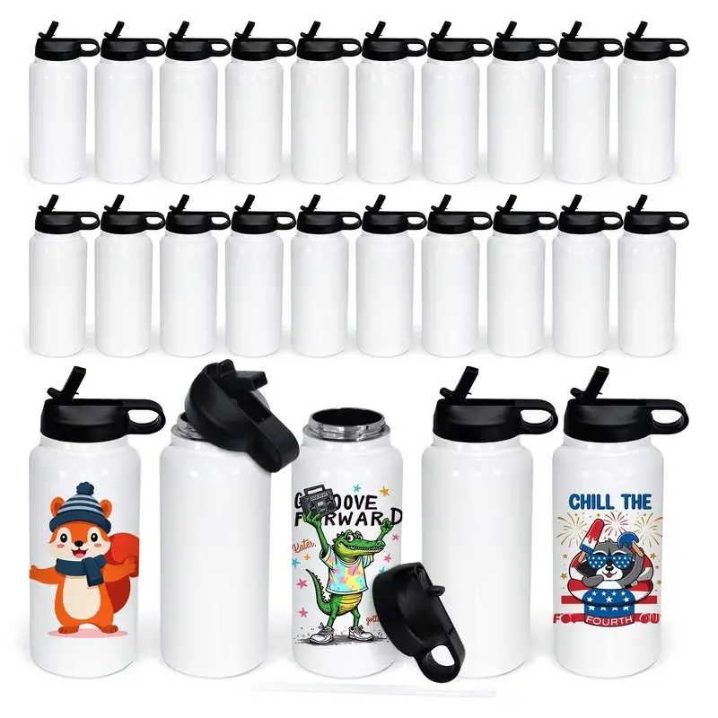 Besin 25-Pack Sublimation Stainless Steel Sports Water Bottles - Multi-Size Double Layer Leak-Free Temperature-Control Vacuum Flasks, Double Layer Vacuum Lid, Portable Kitchenware Drinkware for Sports, Outdoor Use, Leak-Free Vacuum Flasks