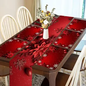 1 piece/4 piece/5 piece set/7 piece set, Christmas table flag and placemat set, Overlay table cover, winter poinsettia Christmas table decoration, suitable for Christmas parties, dinners, restaurants, kitchen table decoration