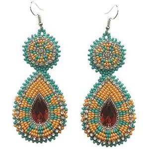 Handmade Glass Seed Beaded Teardrop Earrings