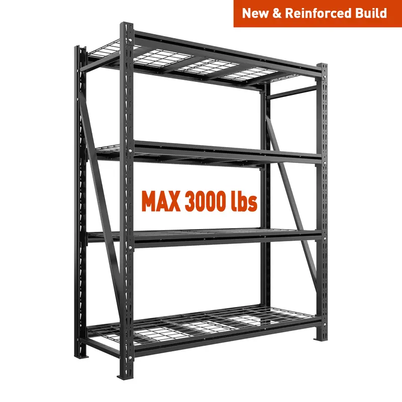 Raybee Heavy-Duty 60"/51.5" Wide Garage Shelving 3000LBS Upgraded Heavy-Duty Storage Shelves Adjustable Industrial Shelving Large Metal Utility Shelf for Garage Warehouse Basement Shop, 72" Tall , Black #TikTokShopBackToSchool