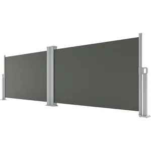 Double Side Awning, Retractable Side Awning with 280 g Polyester Fabric, Rainproof and UV-Proof Folding Privacy Screen Privacy Fence, for Deck, Patio, Pools