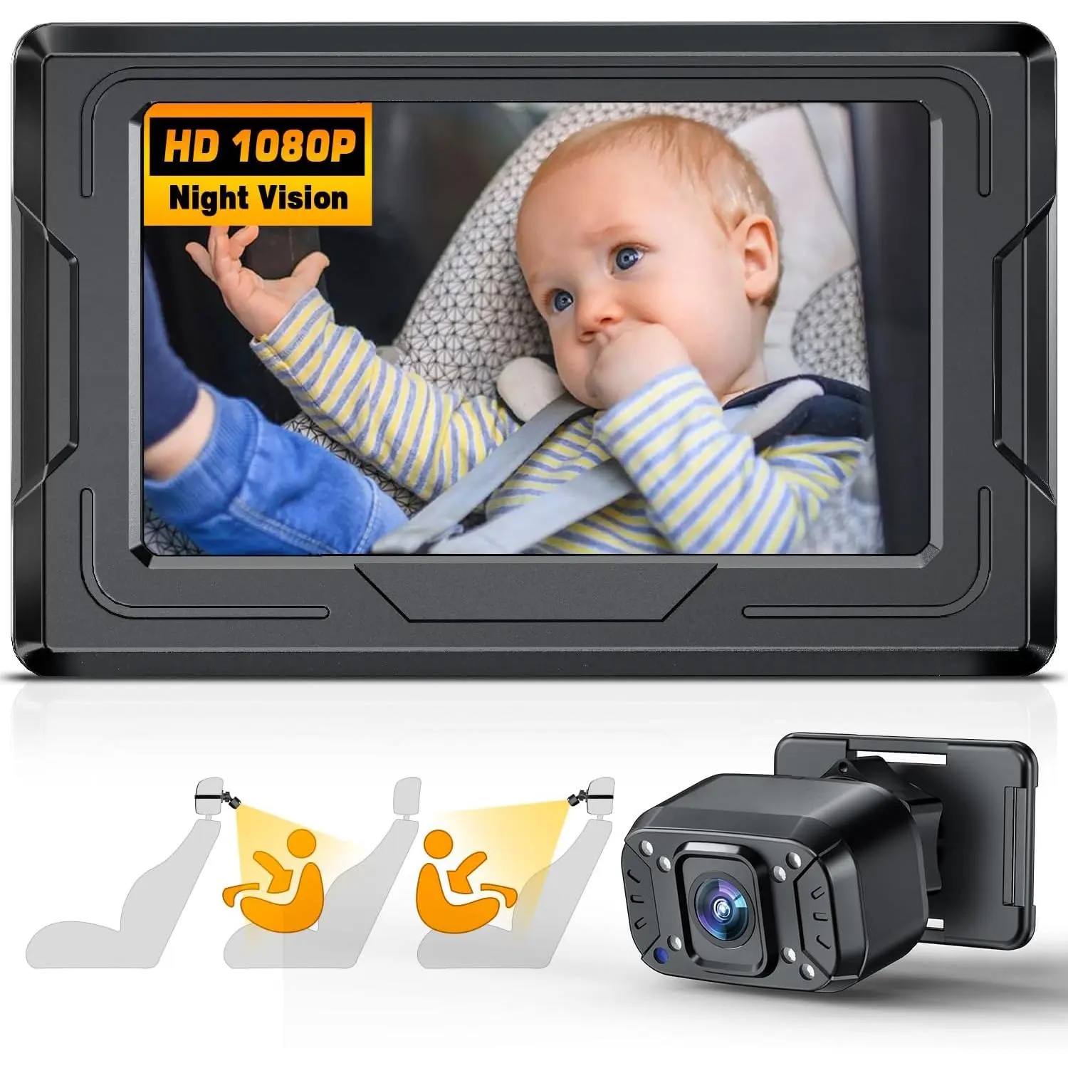 Camera HD 1080P with Display, 4.3''  Seat   Camera Mirror for   Night Vision, 360 Rotation & 149 Wide View, 3 Mins Easy Installation