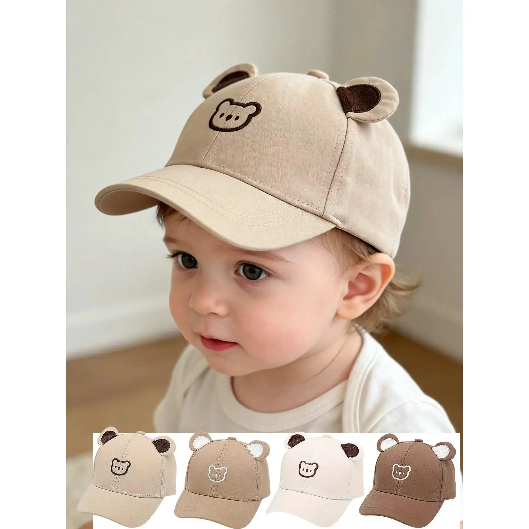 Baby Hat Spring Autumn Boy Cute Baseball Cap Girl Sun Protection Hard Brim Adjustable Snapback Suitable for Travel Beach Outdoor 1-3 Years Head Circumference 44-50cm