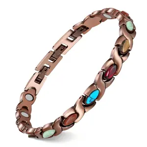Bohemian Gems Natural Gemstone Copper Bracelet for Women 3800 Gauss Magnetic Therapy Arthritis Relief Adjustable Health Jewelry Positive Energy Elegance