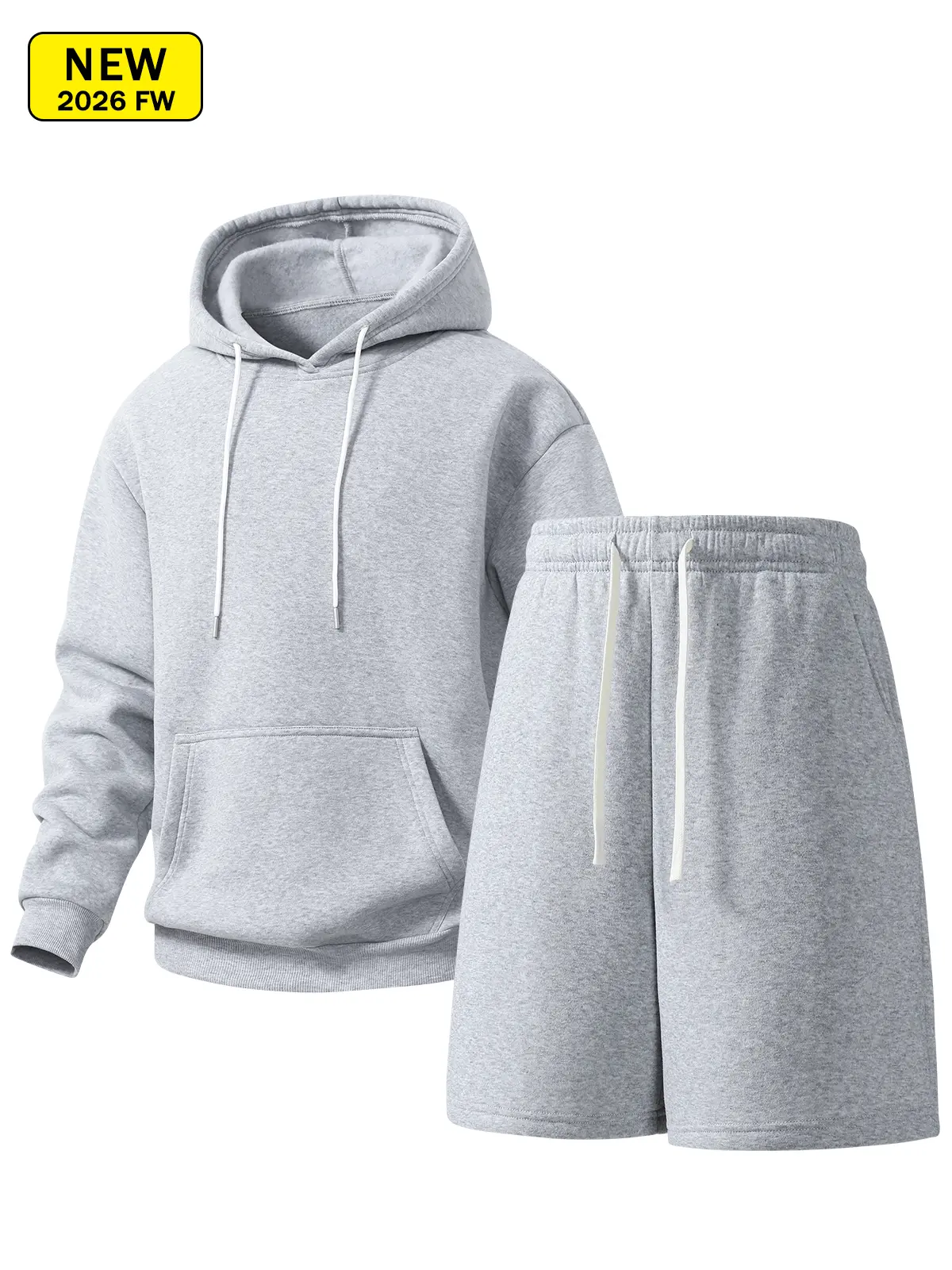 Men’s spring/autumn knit hooded pullover sweatshirt + shorts set, loose, breathable, comfortable, simple and versatile