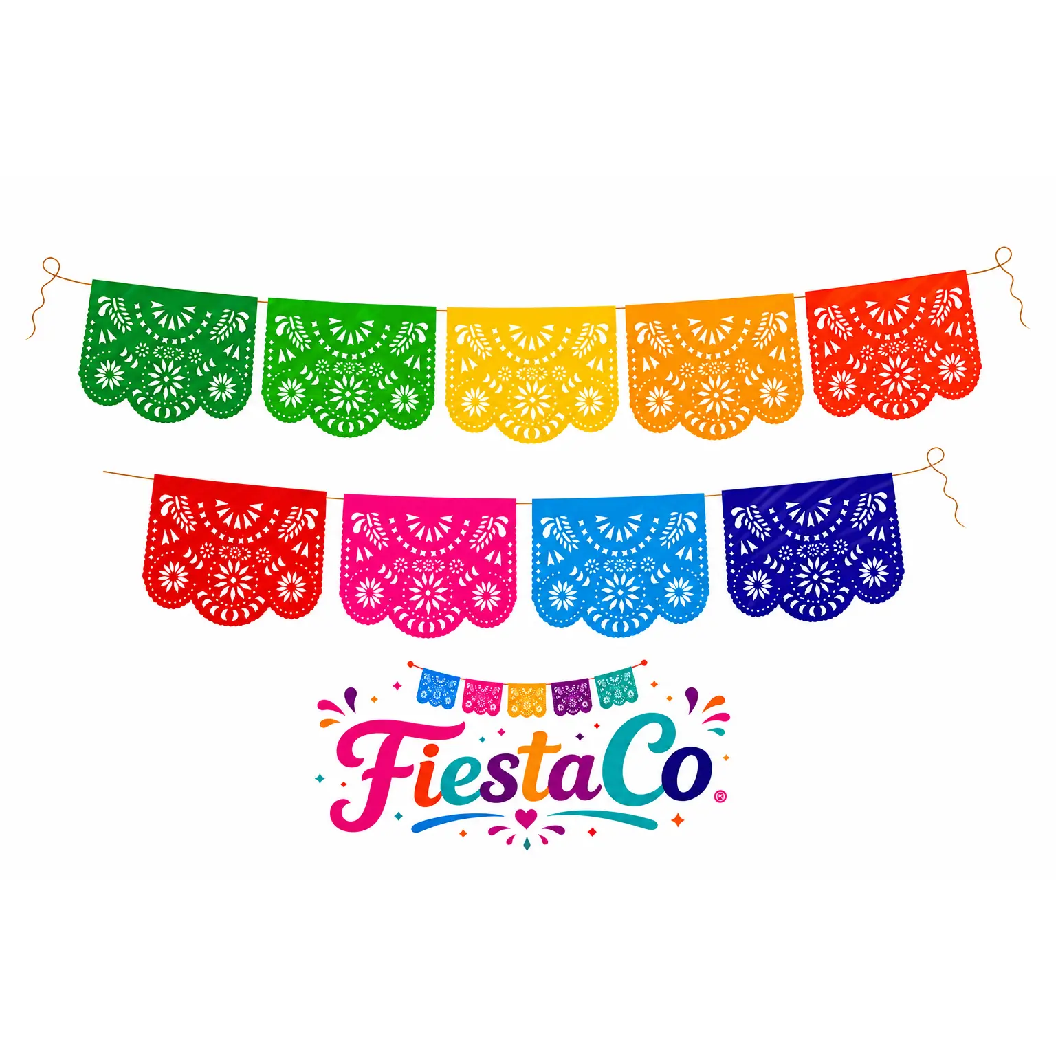 PAQ. 10 PZAS PAPEL PICADO EN TIRA 1/2 DESTELLO MULTICOLOR