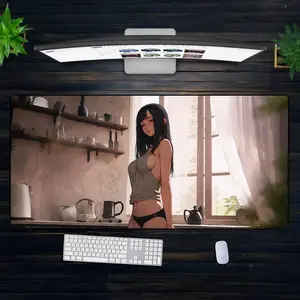 Morning Anime Girl Mouse Pad, Cozy Kitchen Waifu Desk Mat, Soft Light Otaku Decor, Slice Of Life Gaming Setup, Extended Pad