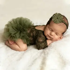 Newborn Photography Lace Puff Dress, Baby Full Moon Photo Prop, Infant Costume Set, Newborn Fashion Accessories