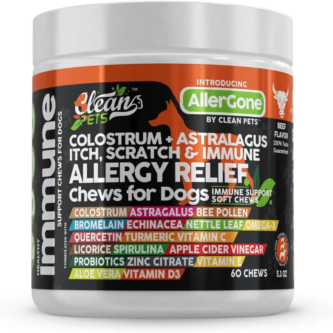 Dog Allergy Relief Chews | Itchy Skin Relief for Dogs | Colostrum Astralagus Omega 3 Bee Pollen Bromelain Echinacea Nettle Quercetin Turmeric Licorice