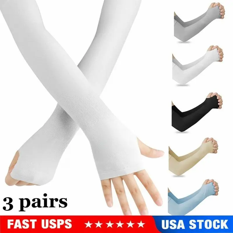 1~3 Pairs Cooling Arm Sleeves Cover UV Sun Protection Sports Outdoor For Men Women