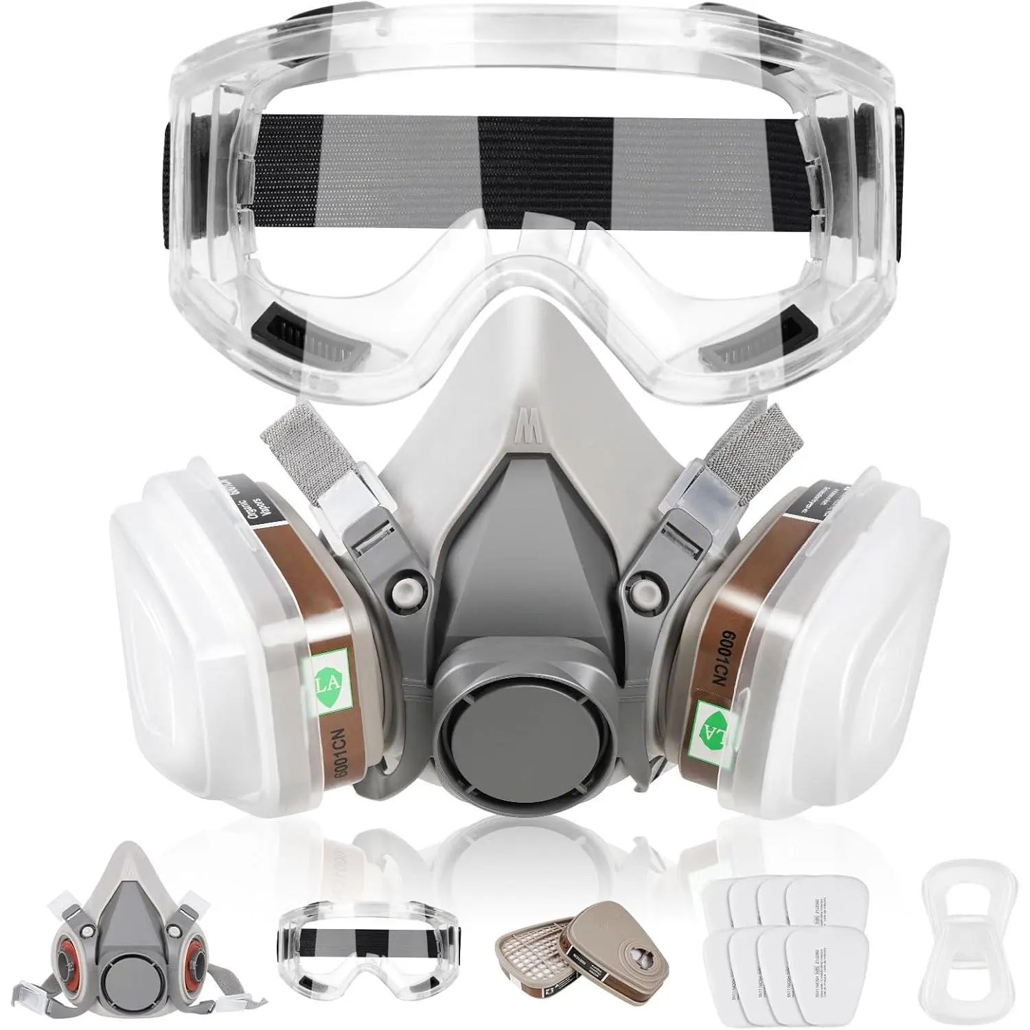 Half Facepiece Reusable Respirator with Filters - GAS Respirator with Goggle Professional Painting Respirator Face Cover Against Chemical Organic Vapor, Woodworking, Car Spraying, Sanding, Welding