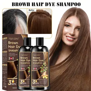 Upgraded Technology 100ml All-in-One Brown Hair Dye Shampoo｜Powered by Ginseng, He Shou Wu, Argan, Olive｜Effectively Masks Gray Hair & Adds Lasting Shine｜Ammonia-Free & Gentle for Sensitive Scalp