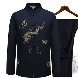 Chinese Traditional Tang Clothing Kung Fu Suit Fashion Casual Embroidery T-shirt Pants Wing Chun Tai Chi Comfortable Men's Set