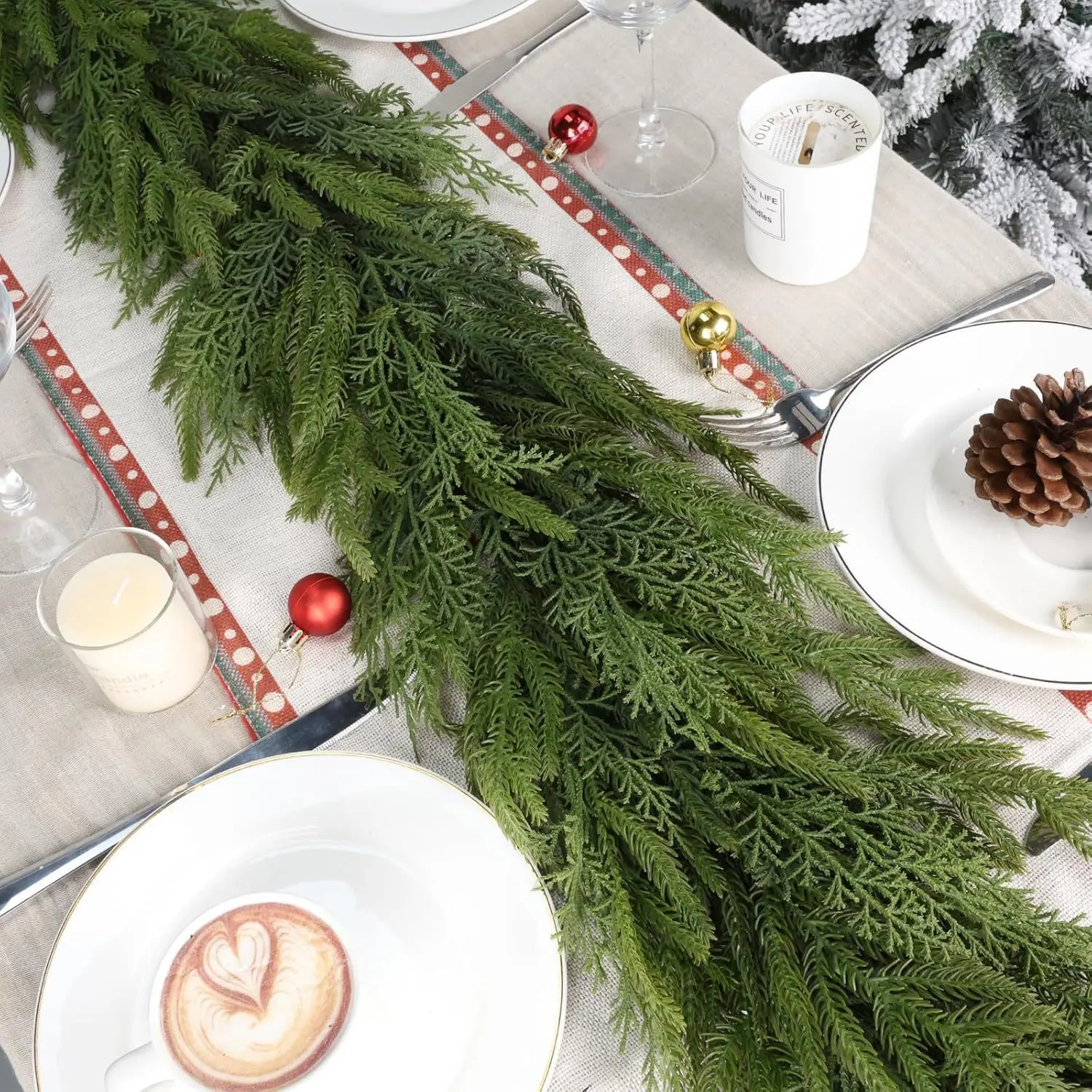 Norfolk Pine Inspired Garland Realistic Foliage Fullness Christmas Holiday Decor Indoor Outdoor Use Lush Berry Accents Fade Resistant Premium Quality - Decoration