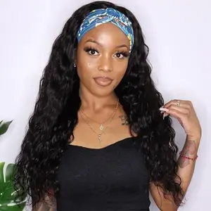Headband Wig Deep Wave Human Hair Wigs 22 inch Glueless None Lace Front Wigs Machine Made Virgin Curly Human Hair Wigs for Black Women Deep Wave Headband Wig Human Hair Natural Color