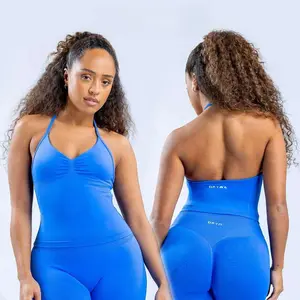 Impact Longline Strappy Top & Leggings Set Women Seamless Yoga Set Fitness Clothing Scrunch Bum Gym Legging Padded Tank Top Workout Outfits Sportswear Athletic Comfort