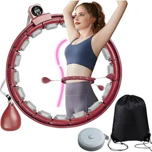 Infinity Hoop 18-Link Adjustable (30-50 Inch) -  Weighted  Trainer for Adults , Fitness Circle with Digital Counter,  Exercise Equipment for Women & Men Red