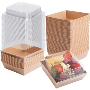 50 Pack  Boxes with Clear Lids - Small  Boxe 4 Inch Dessert Boxes for Presenting and Transporting an Assortment of Cakes, Strawberries and Other Delicacies (Brown) charcuterie